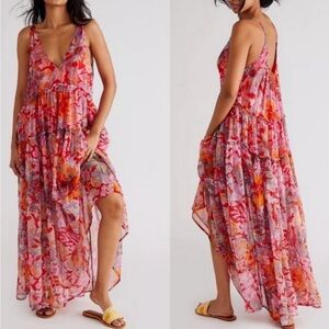 Free People Julianna Maxi Dress Red Cherry Floral XS
